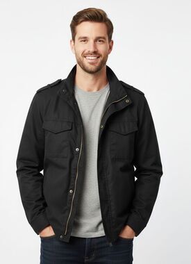 Gap Mens M-65 Military Field Jacket Size Large Black Utility Coat Epaulettes EUC